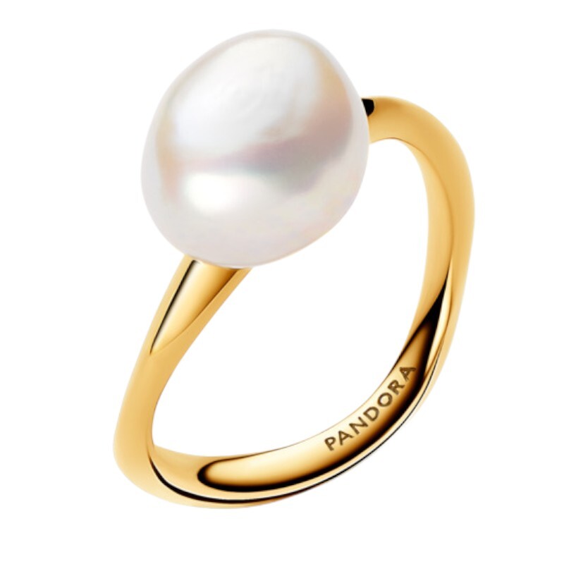 Pandora Úchvatný pozlacený prsten s perlou Essence Shine 163293C01 54 mm