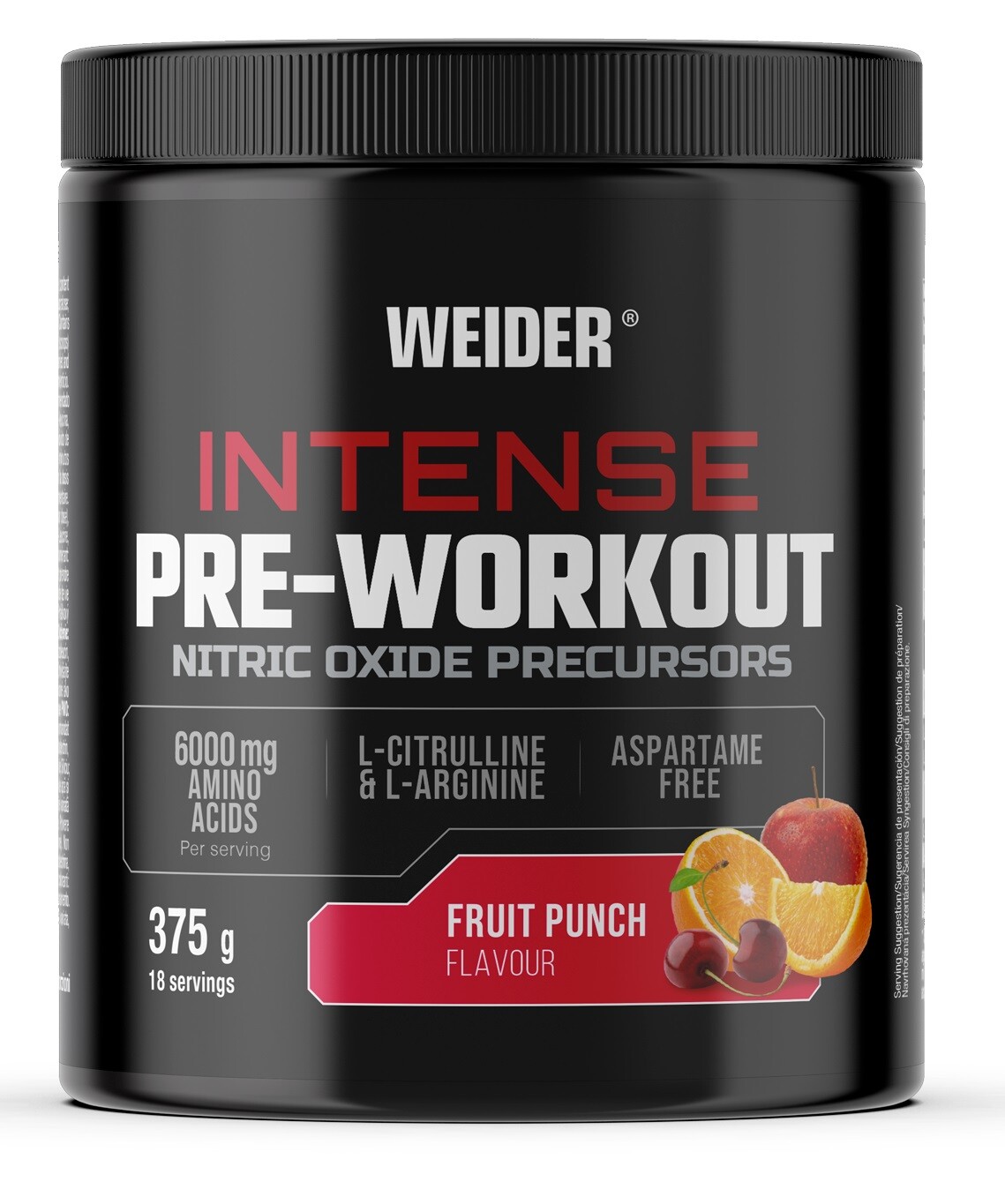 Weider Intense Pre-Workout 375 g, sypká předtréninková směs s kofeinem, Fruit Punch