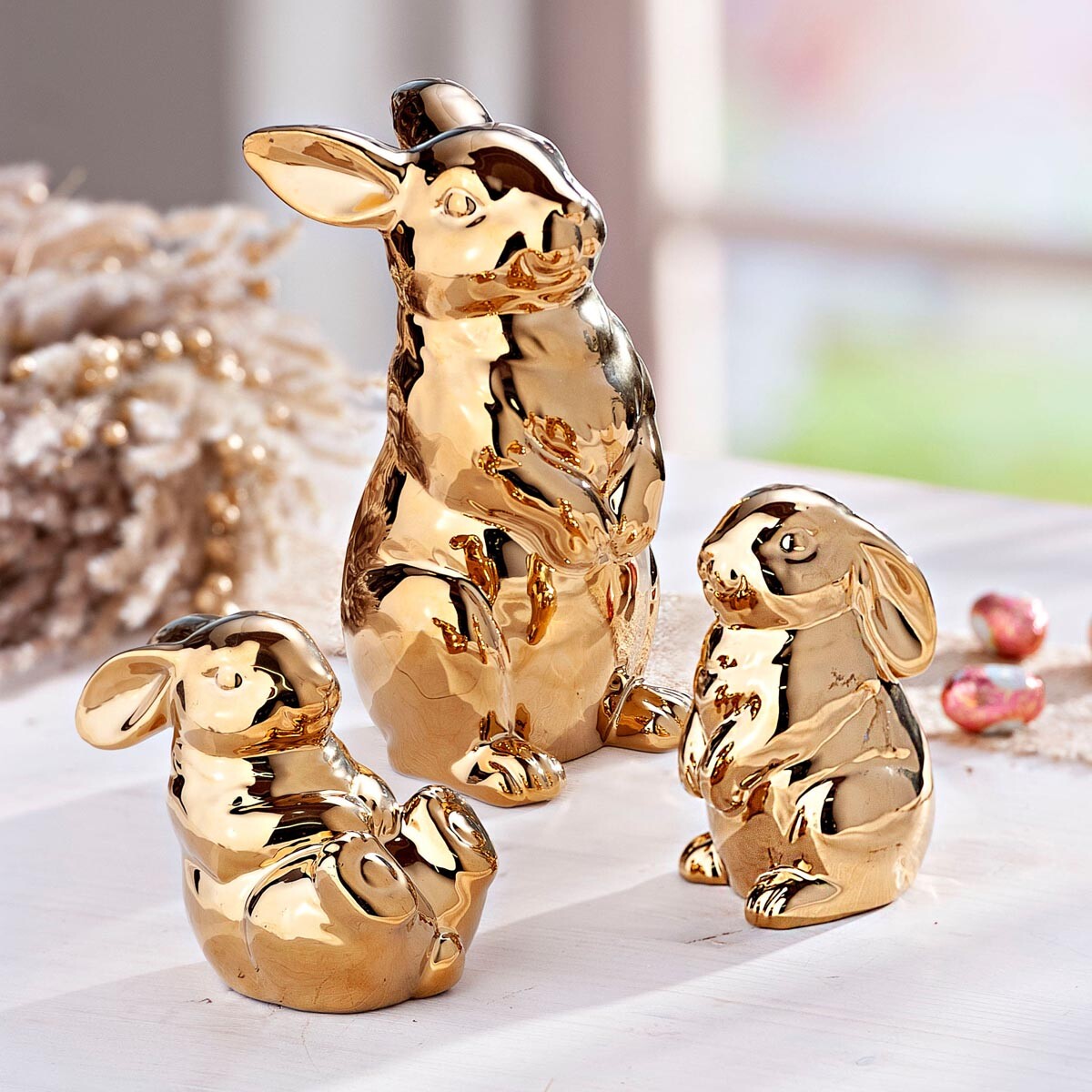Weltbild Dekorativní figurky Zlatí králíci, sada 3 ks