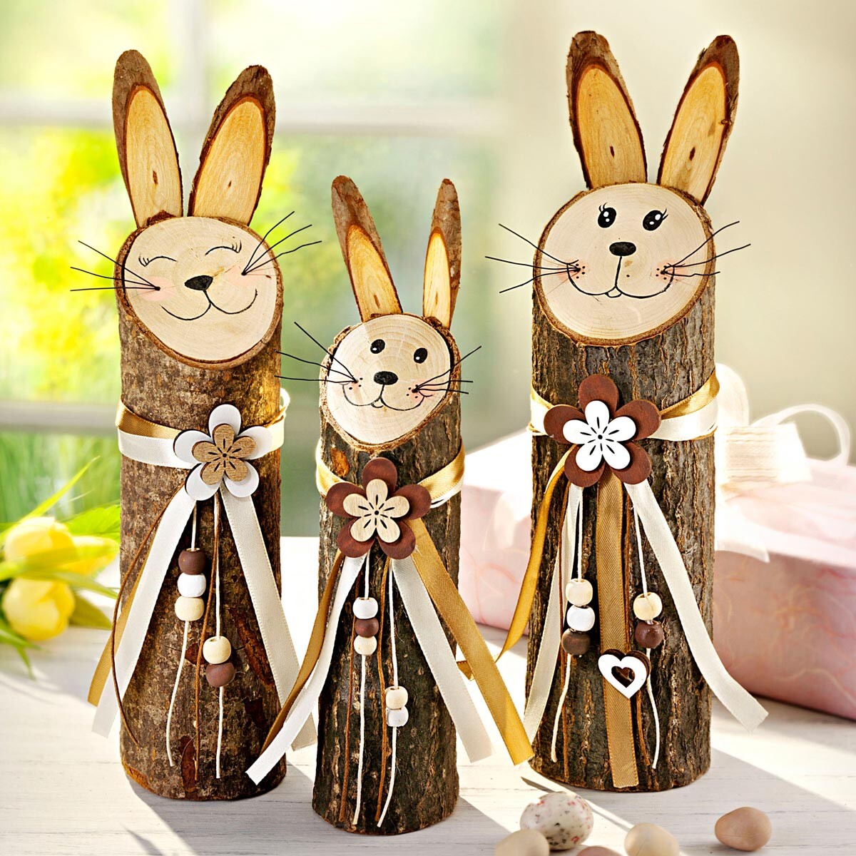 Weltbild Dřevěná dekorace zajíčků Lampl, sada 3 ks