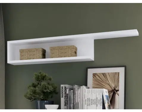 Nástěnná police s přihrádkou Lyon 140 cm, bílá/bílá lesk