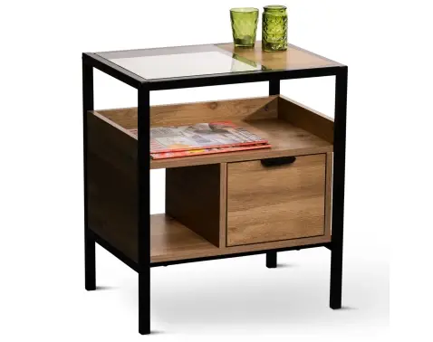 Odkládací/noční stolek se zásuvkou Mandurah, kov/dub