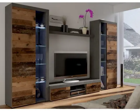 Obývací stěna Flamenco XL, vintage optika kovu/dřeva