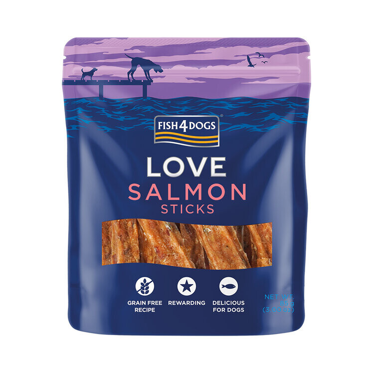 FISH4DOGS Pamlsky pro psy LOVE s lososem - tyčinky 85 g