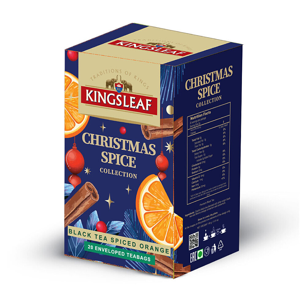 KINGSLEAF Xmas black spiced orange černý čaj 20 sáčků