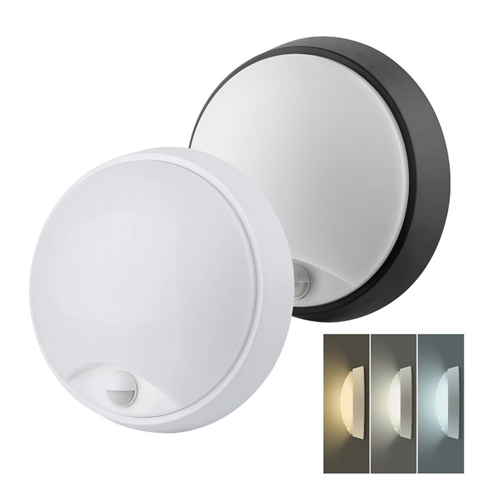 Solight LED venkovní osvětlení se senzorem, 3 CCT, 15/18/20W, 1800lm, 22cm, 2v1 - bílý a černý kryt