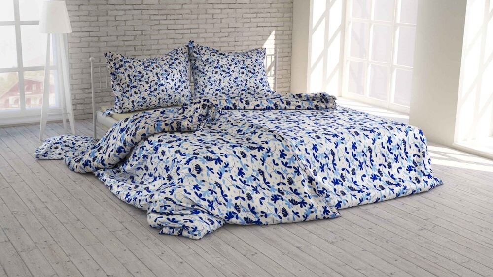 Polášek Bavlněné povlečení KVĚTINOVÁ HARMONIE - Modrá | 140 x 200 cm / 70 x 90 cm