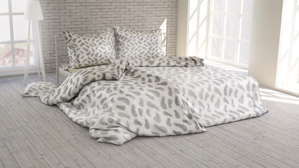 Polášek Bavlněné povlečení PEŘÍČKA - Šedá | 140 x 200 cm / 70 x 90 cm