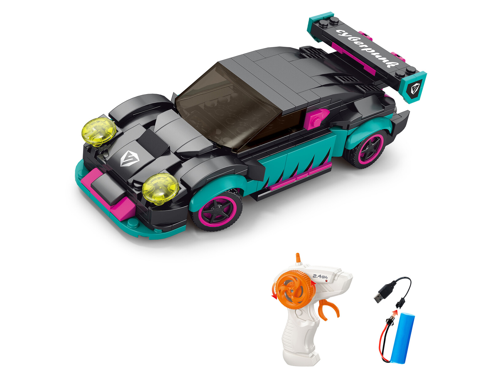 Stavebnice Auto tyrkysové RC na dálkové ovládání 17 cm 265 dílků