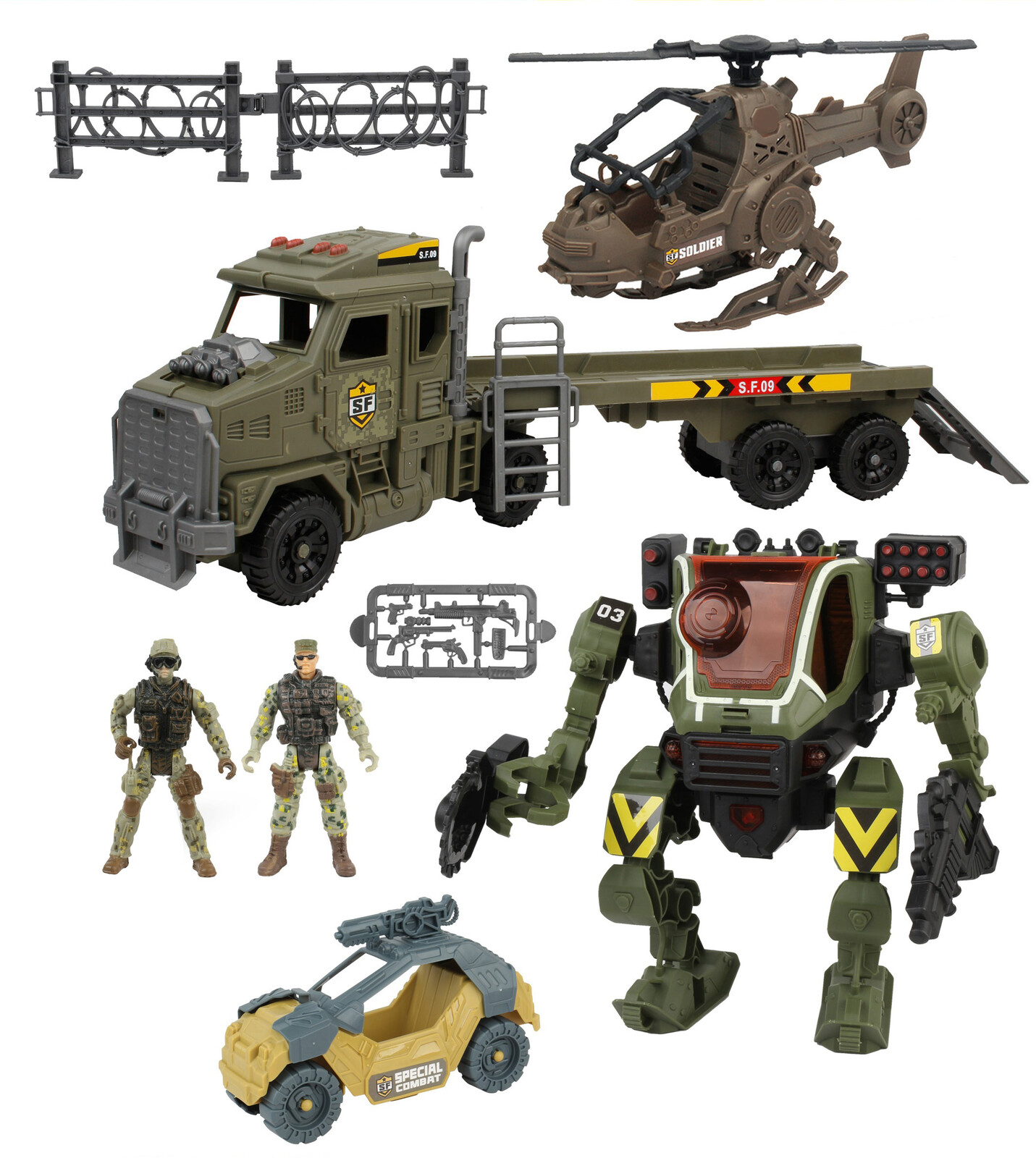 Robot mecha s efekty set s tahačem a helikoptérou 60 cm