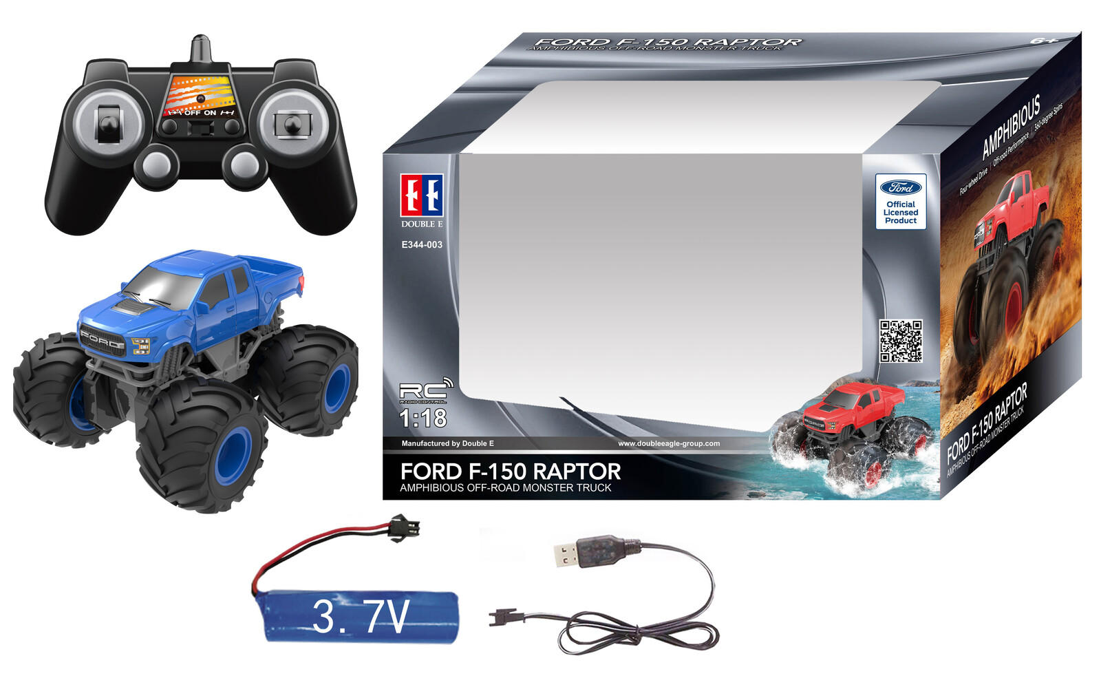 Ford F-150 Raptor Monster Truck plavací modrý RC na dálkové ovládání 20 cm