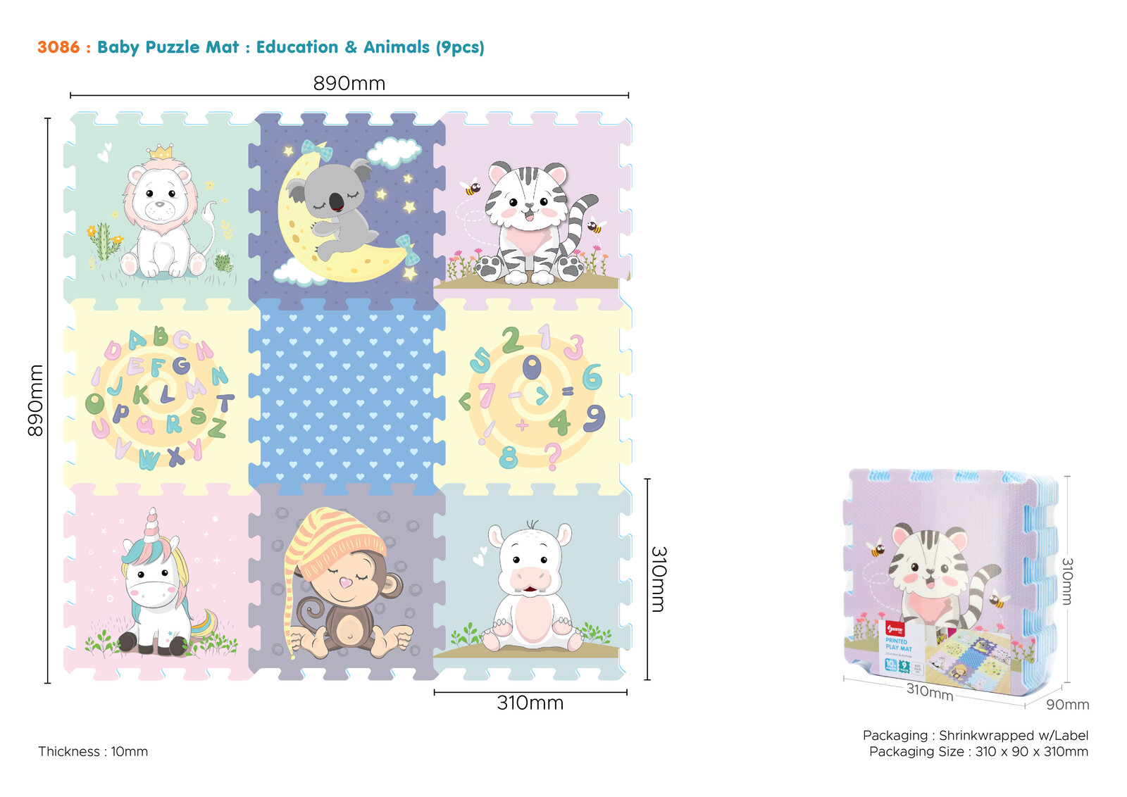 Měkké bloky se zvířátky naučné 32x32 cm