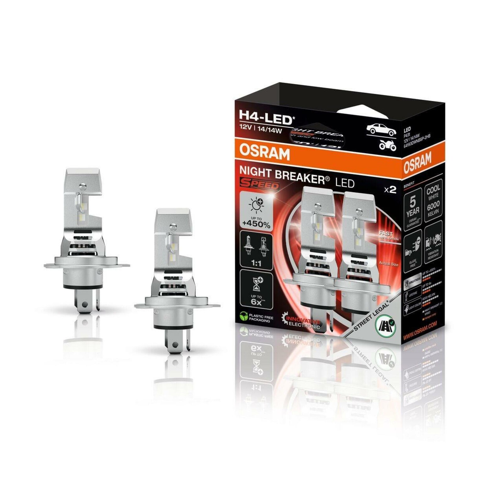 OSRAM H4 NIGHT BREAKER LED SPEED 450 homologace 2ks 64193DWNBSP-2HB