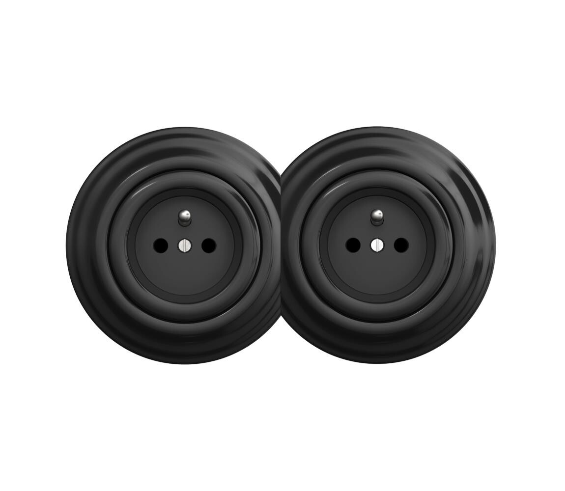 lap - Dvojitá retro zásuvka domovní s rámečkem č. 1 černá 2xKA0017+2xKA0015