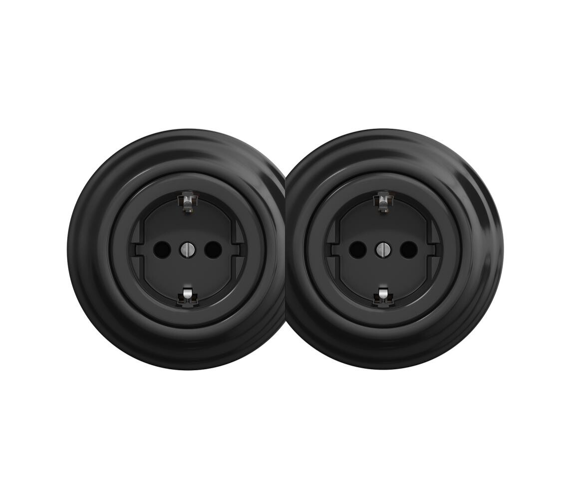 lap - Dvojitá retro zásuvka domovní s rámečkem SCHUKO 230V černá 2xKA0017+2xKA0107