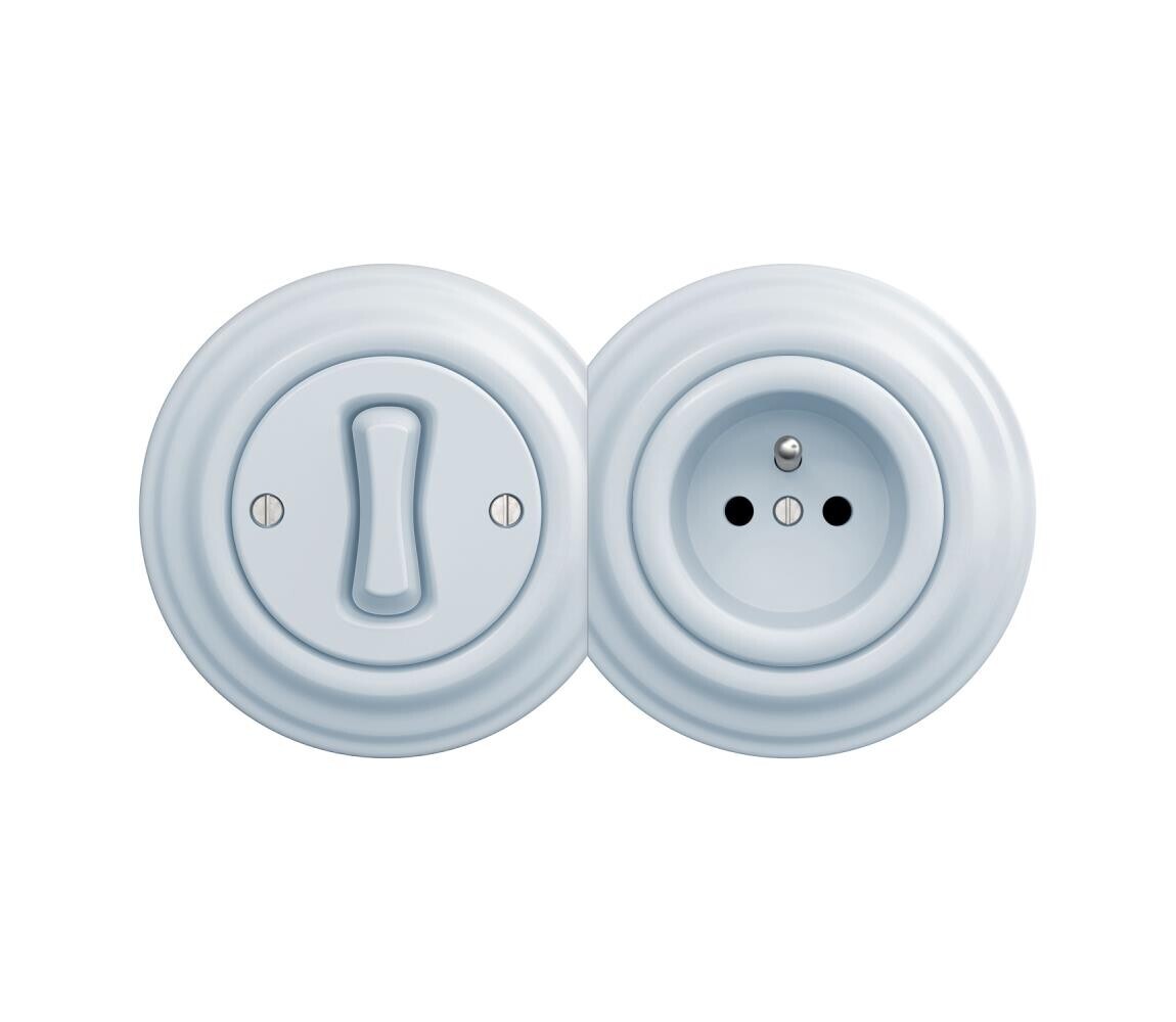 lap - Retro jednopólový vypínač č. 1 a zásuvka 230V s rámečkem modrá 2xKA0026+KA0019+KA0024