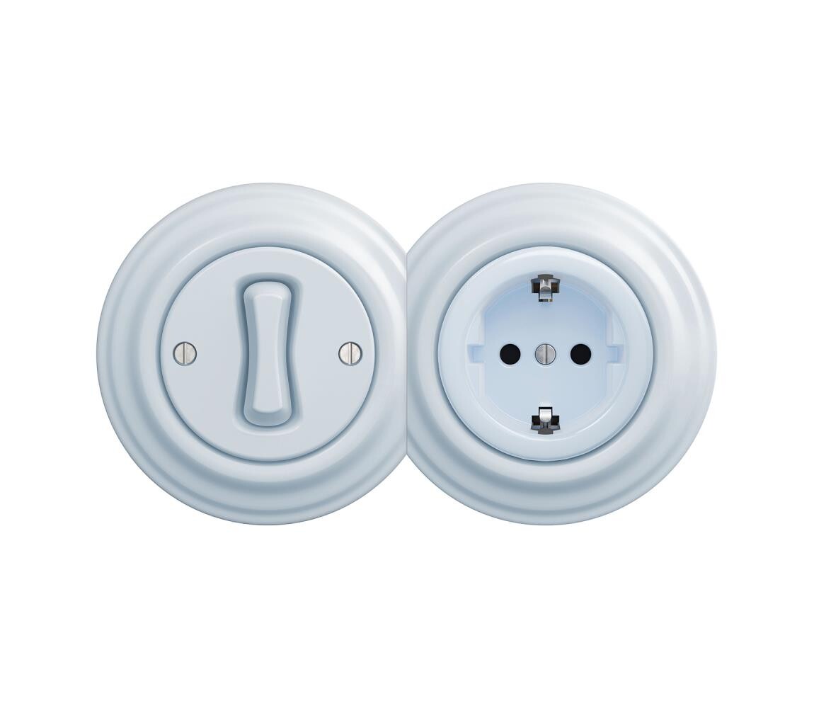 lap - Retro jednopólový vypínač č. 1 a zásuvka SCHUKO 230V s rámečkem modrá 2xKA0026+KA0019+KA0108