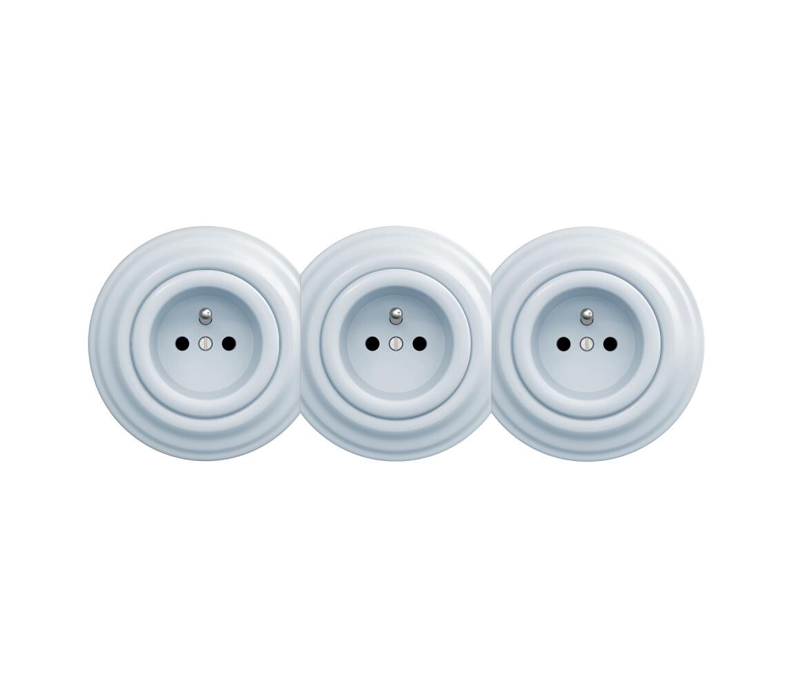 lap - Trojitá retro zásuvka domovní s rámečkem 230V modrá KA0027+2xKA0026+3xKA0024