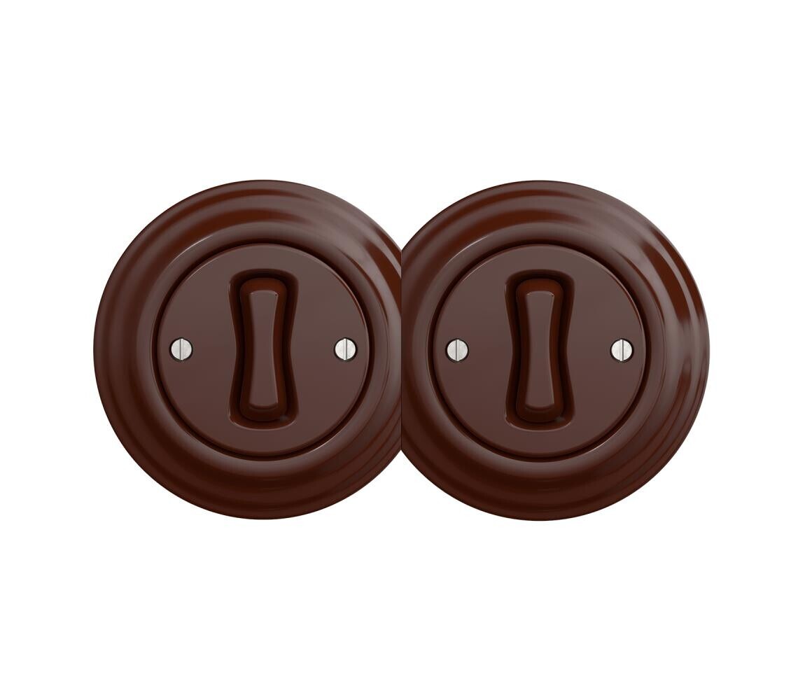 lap - Dvojitý retro jednopólový vypínač s rámečkem č. 1 hnědá 2xKA0035+2xKA0028