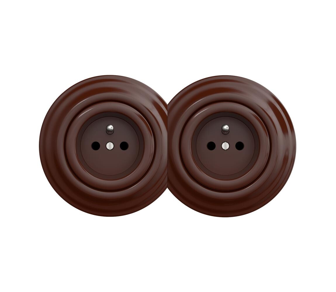 lap - Dvojitá retro zásuvka s rámečkem 230V hnědá 2xKA0035+2xKA0033