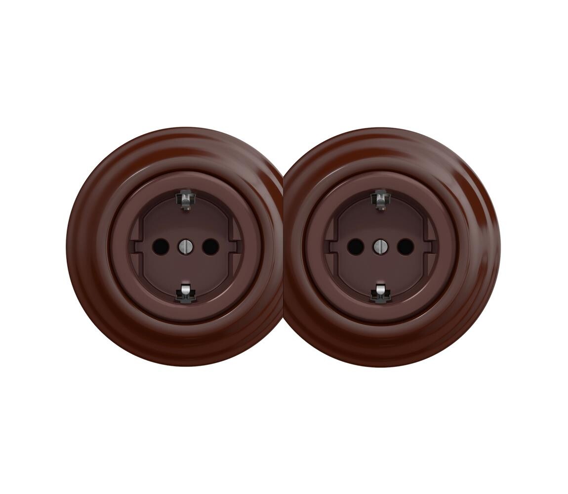 lap - Dvojitá retro zásuvka domovní s rámečkem SCHUKO 230V hnědá 2xKA0035+2xKA0109
