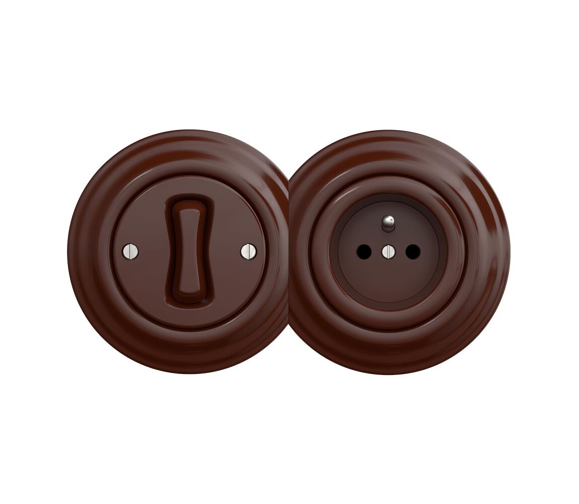 lap - Retro jednopólový vypínač č. 1 a zásuvka 230V s rámečkem hnědá 2xKA0035+KA0028+KA0033