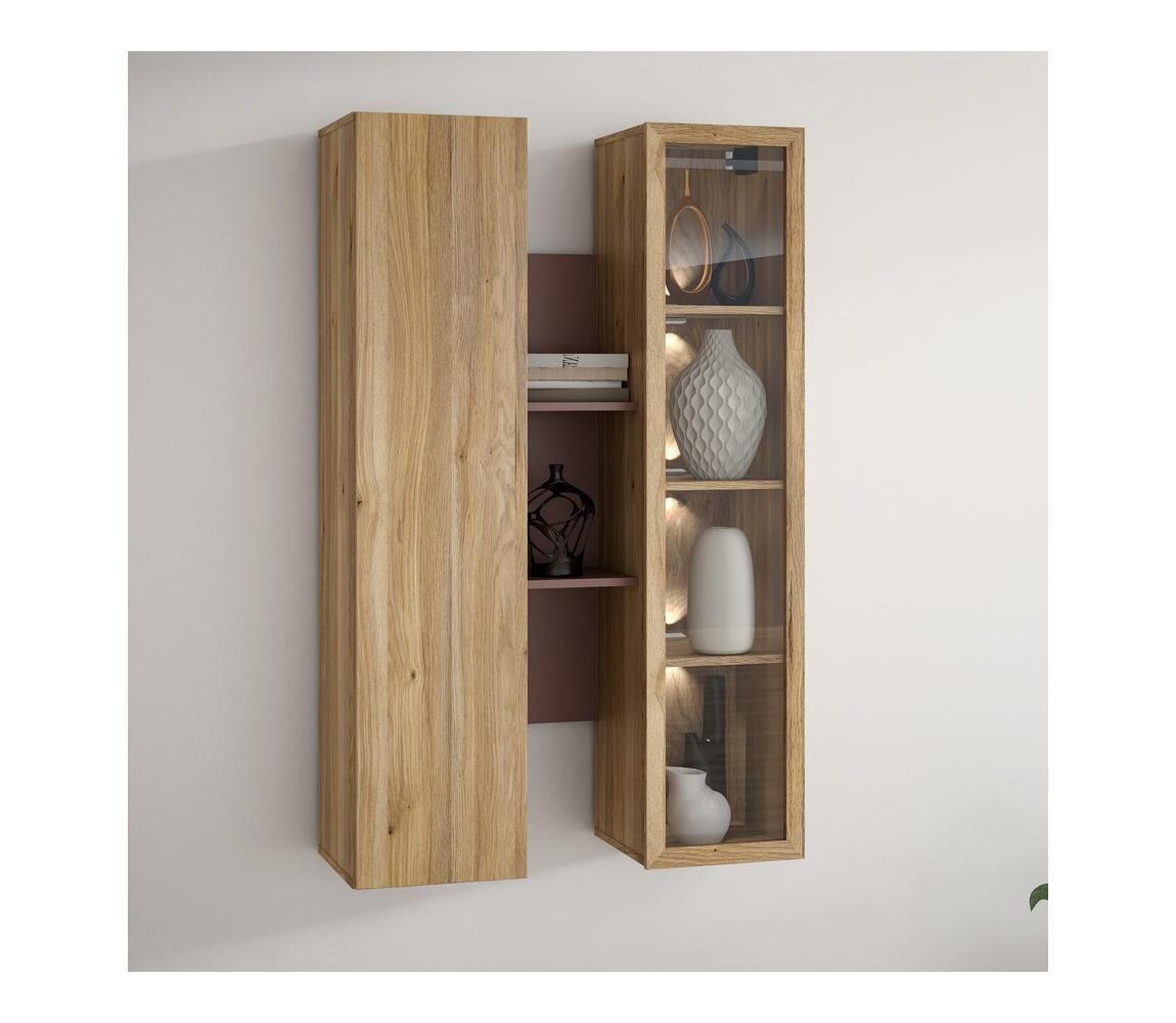 FORTE Nástěnná police KIRO dub/hnědá BTHVH331-Q192