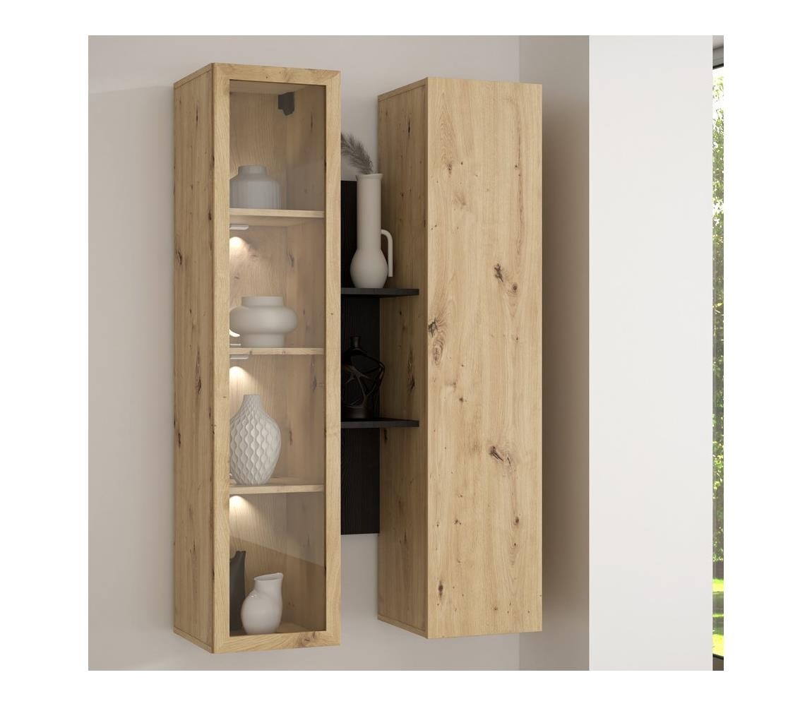 FORTE Nástěnná police KIRO dub/černá BTHVH331-M703