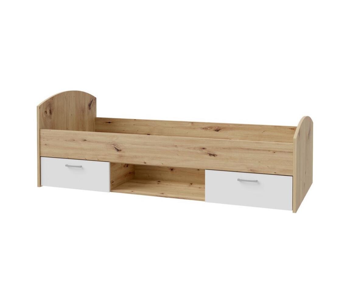 FORTE Jednolůžková postel s úložným prostorem URO 90x200 cm dub artisan/bílá CUGL091-M164