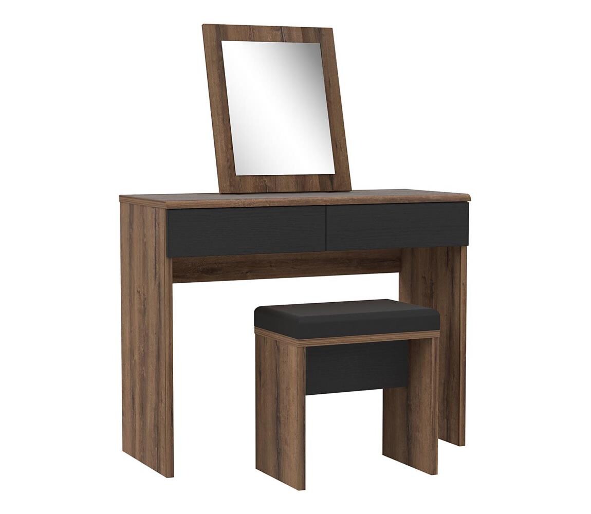 FORTE Toaletní stolek JUNO + taburet 45x29,6 cm hnědá/černá DLCT221-N09