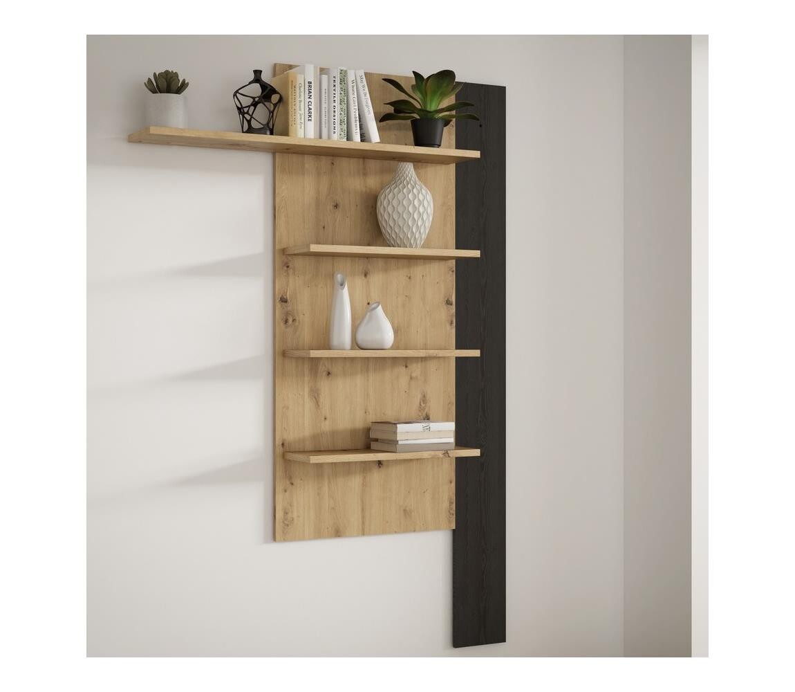 FORTE Nástěnná police MORO dub/černá BTHB01-Q195