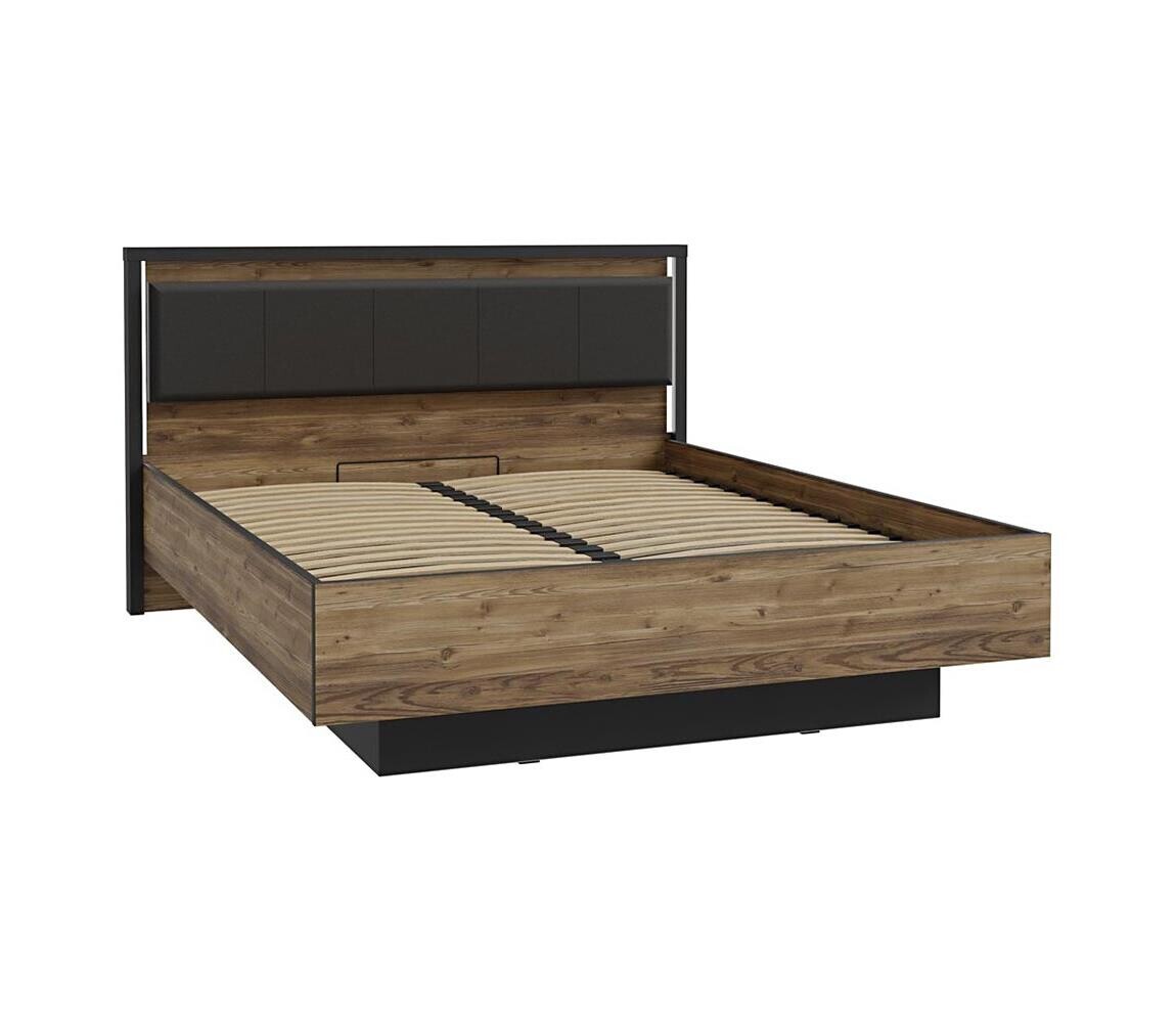 FORTE Dloulůžková postel s úložným prostorem OREN 160x200 cm hnědá/černá HYTL1162B-M215