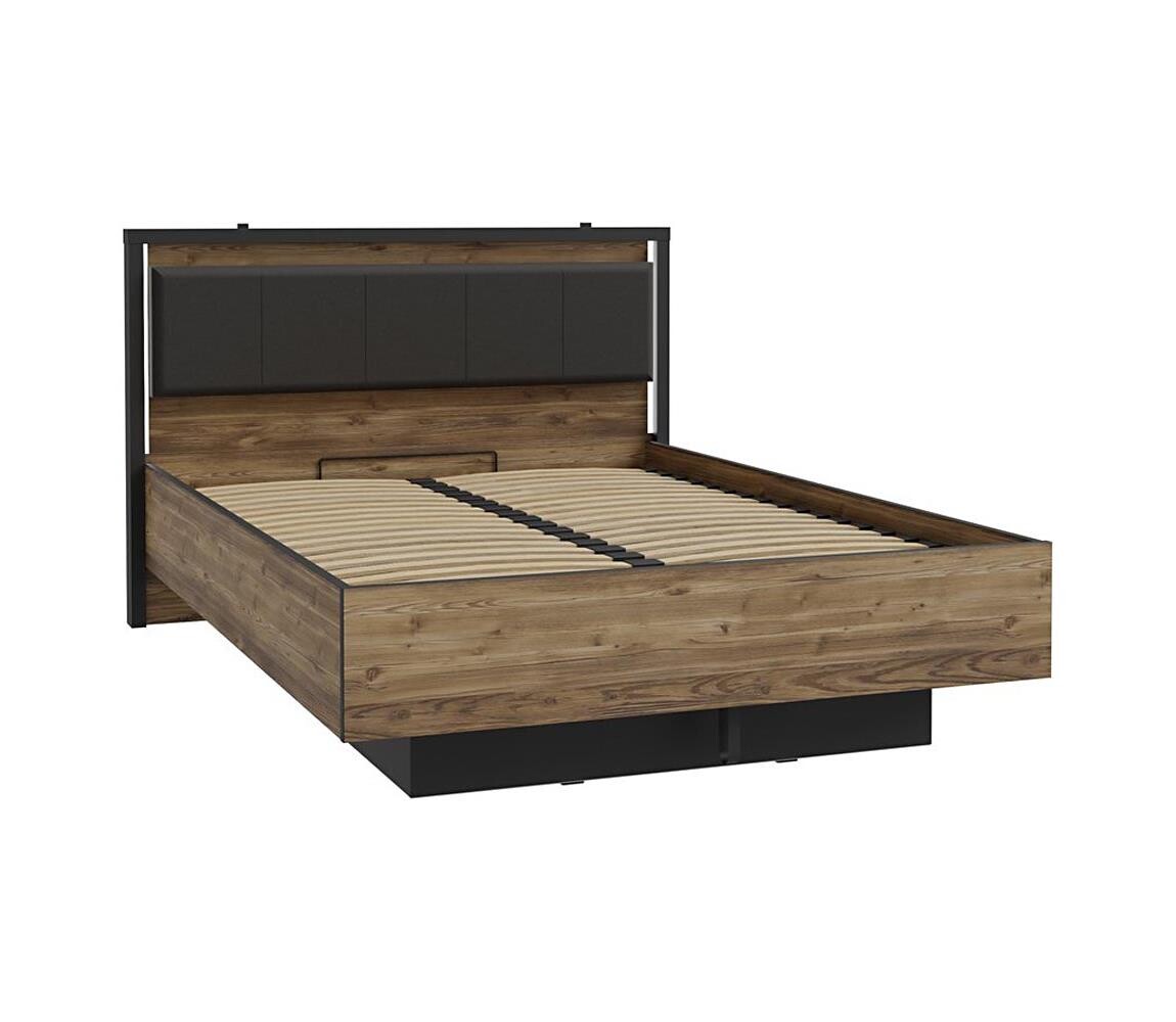 FORTE Dloulůžková postel s úložným prostorem OREN 140x200 cm hnědá/černá HYTL1142B-M215