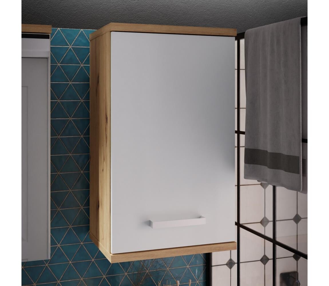 FORTE Nástěnná koupelnová skříňka VENOM bílá/dub artisan VERH10-M823