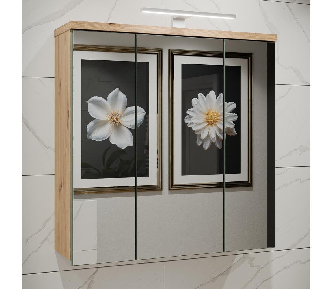 FORTE Nástěnná koupelnová skříňka se zrcadlem VENOM zelená/dub artisan VERH13NB-M888