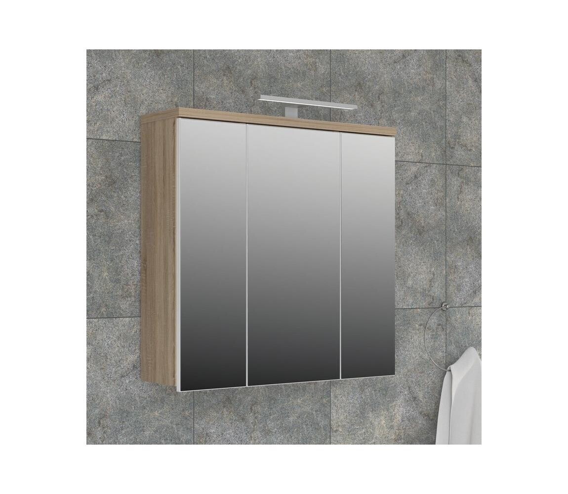 FORTE Nástěnná koupelnová skříňka se zrcadlem VENOM bílá/dub sonoma VERH13NB-Q34