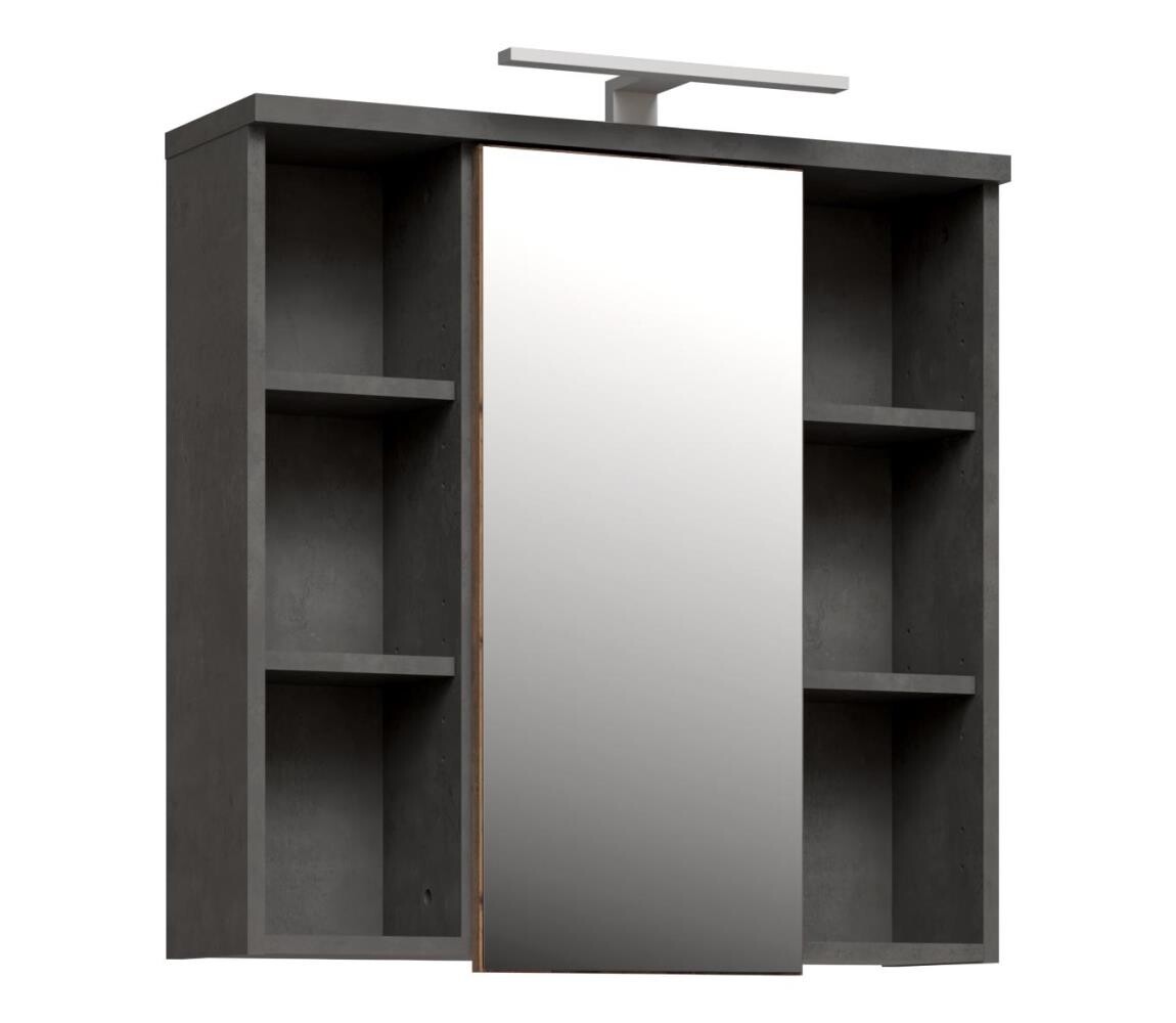 FORTE Nástěnná koupelnová skříňka se zrcadlem VENOM antracit/hnědá VERH11NB-C764