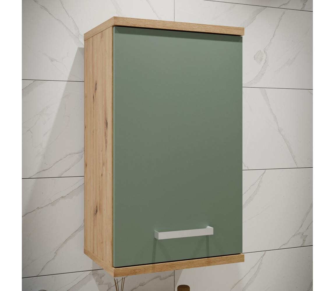 FORTE Nástěnná koupelnová skříňka VENOM zelená/dub artisan VERH10-M888