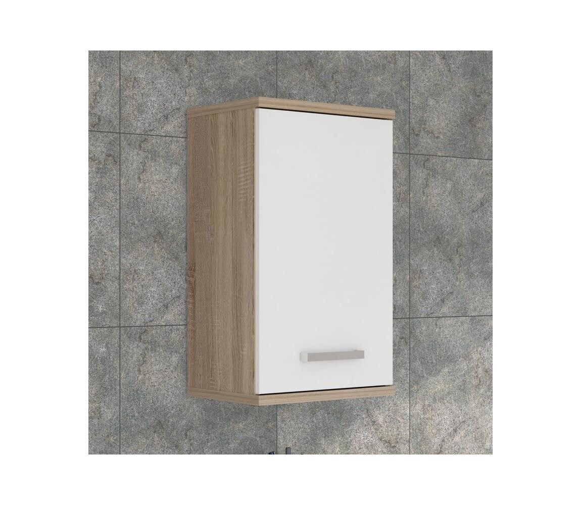 FORTE Nástěnná koupelnová skříňka VENOM bílá/dub sonoma VERH10-Q34