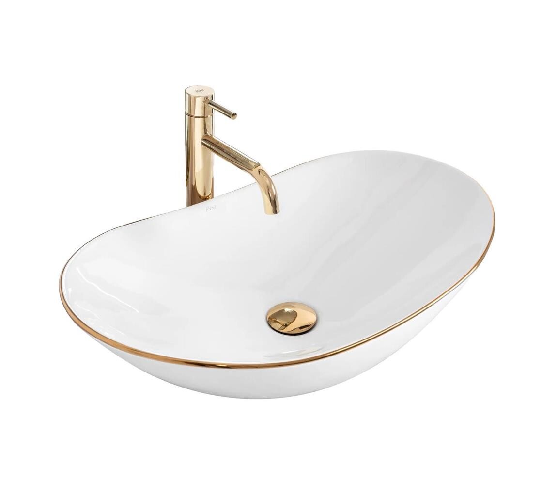 REA-U8570 - Umyvadlo na desku ROYAL 36x62 cm keramika/lesklá bílá/zlatá REA-U8570