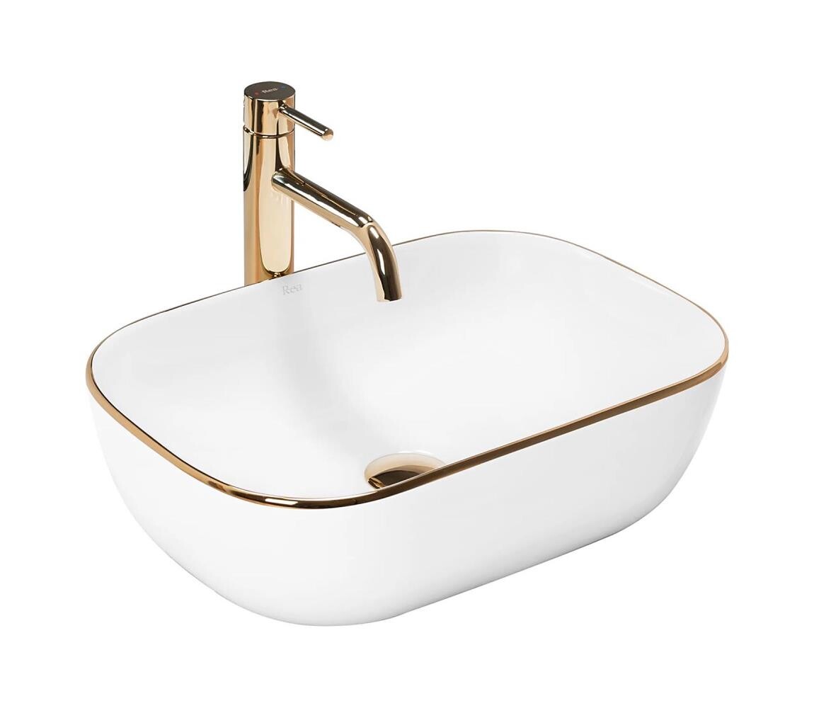 REA-U8736 - Umyvadlo na desku BELINDA 33,5x46,5 cm keramika/bílá/zlatá REA-U8736