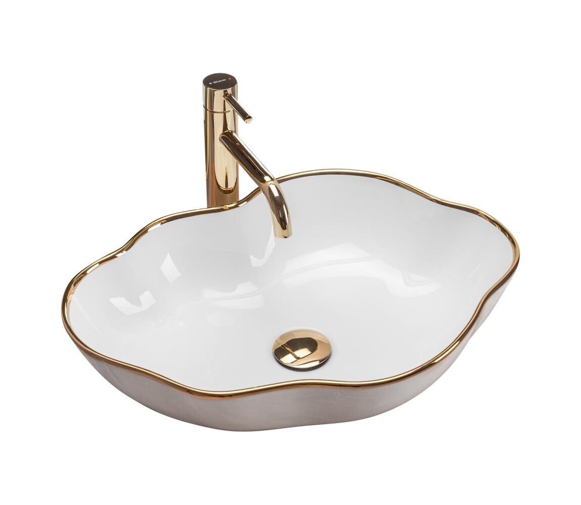 REA-U0696 - Umyvadlo na desku PEARL 38x50,5 cm keramika/lesklá bílá/zlatá REA-U0696