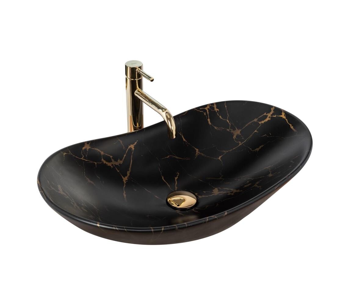 REA-U7478 - Umyvadlo na desku ROYAL 36x62 cm keramika/černá/dekor mramoru REA-U7478