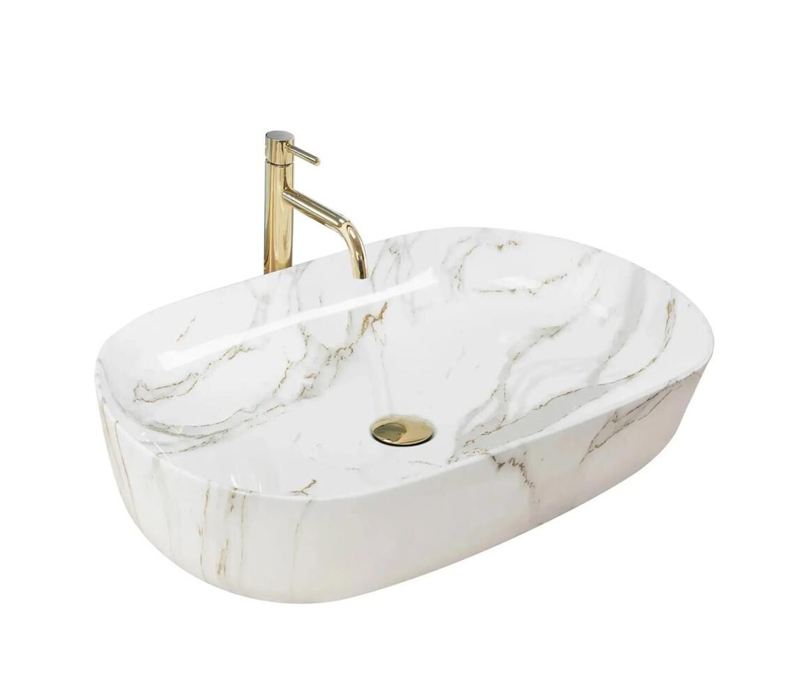 REA-U9656 - Umyvadlo na desku CLEO 41x60,5 cm keramika/dekor mramoru REA-U9656