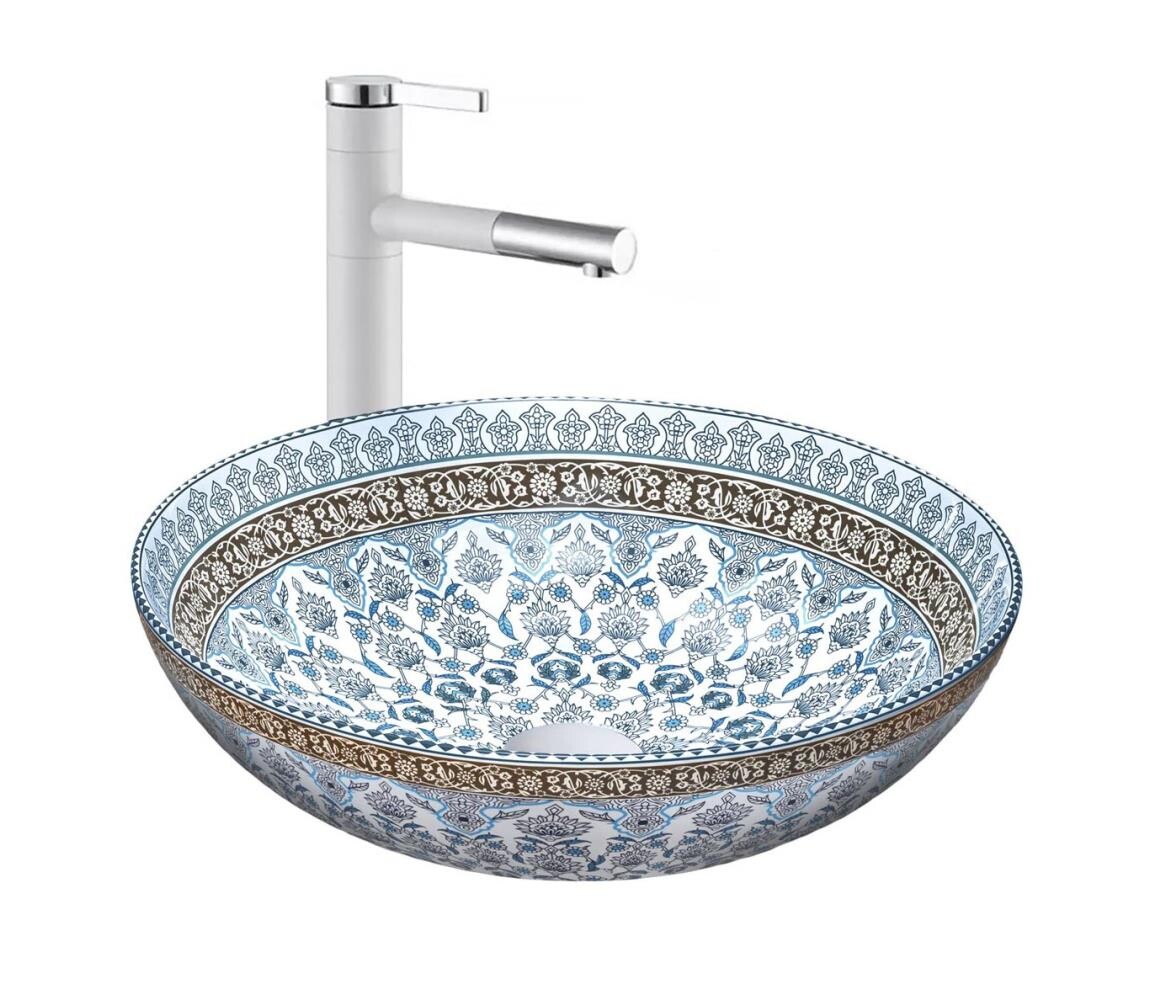 REA-U0267 - Umyvadlo na desku ARTE pr. 40 cm keramika/ornamentální vzor REA-U0267