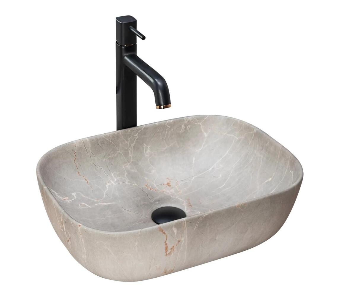 REA-U3802 - Umyvadlo na desku LIVIA 33,5x46,5 cm keramika/šedá/dekor mramoru REA-U3802