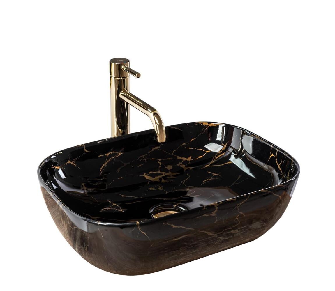 REA-U8907 - Umyvadlo na desku BELINDA 33,5x46,5 cm keramika/černá/dekor mramoru REA-U8907