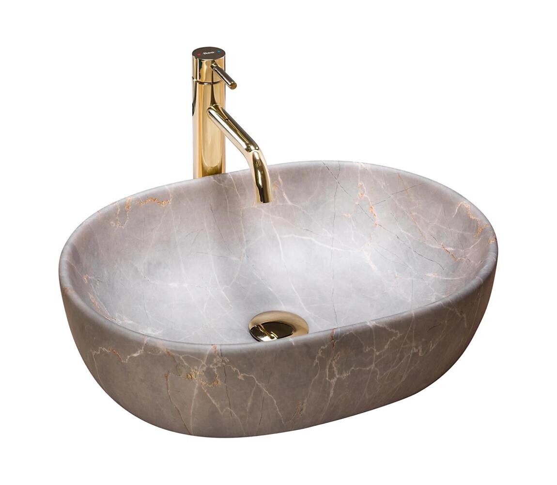 REA-U9887 - Umyvadlo na desku LARA 35x48,5 cm keramika/šedá/dekor mramoru REA-U9887