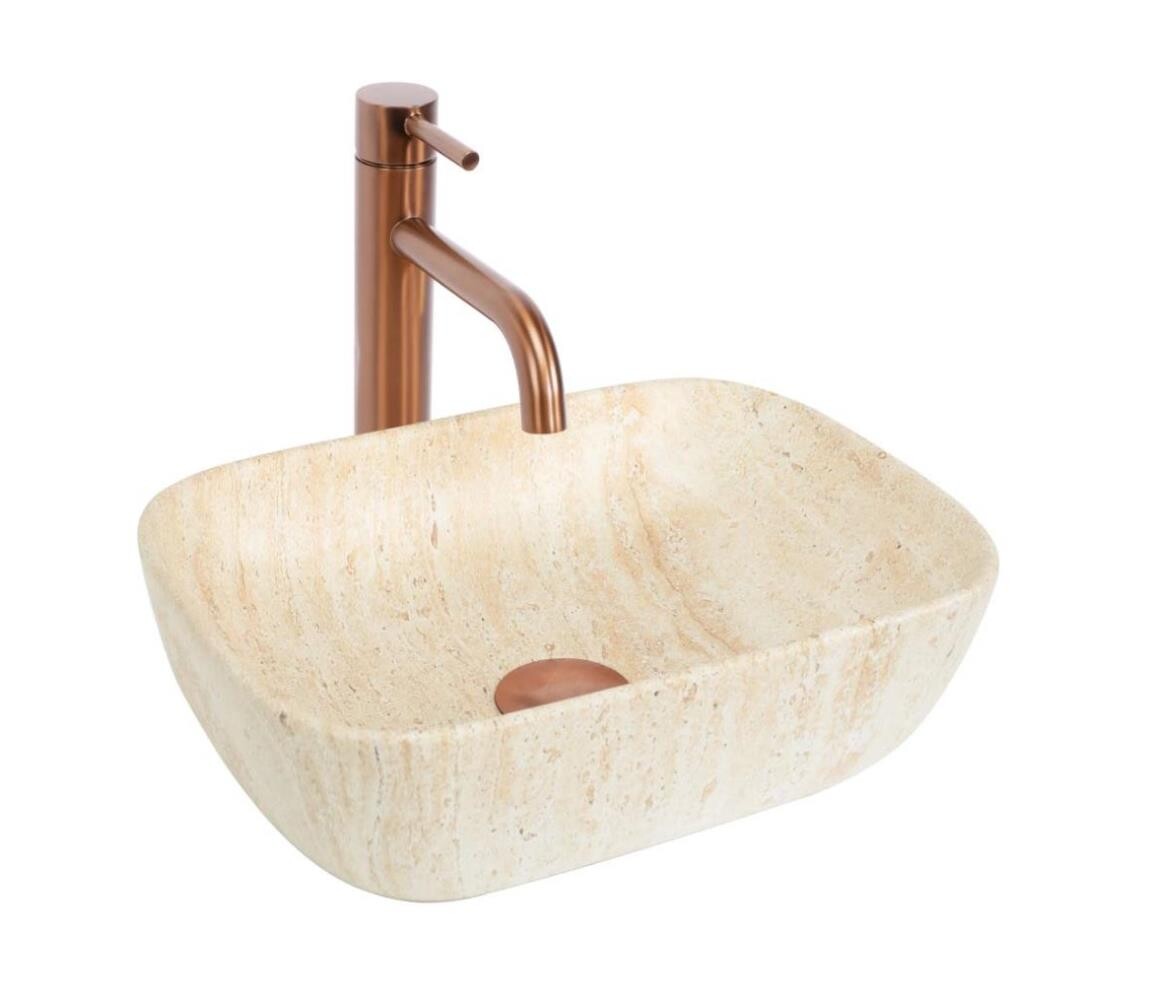 REA-U4700 - Umyvadlo na desku BELINDA 25x36 cm keramika/béžová/imitace kamene REA-U4700