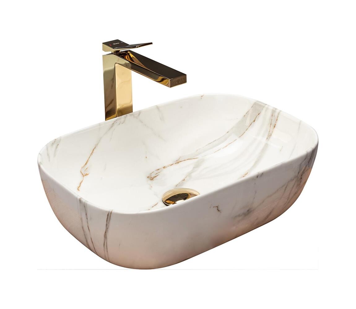 REA-U6596 - Umyvadlo na desku BELINDA 33,5x46,5 cm keramika/dekor mramoru REA-U6596